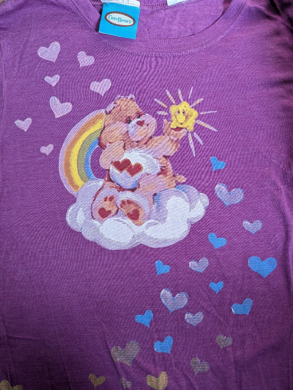 Vintage Care Bears Purple Layered-Look Long Sleeve Tee with White Sleeves